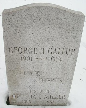 epitaph on a gravestone of George H. Gallup. Жена - Ophelia Smith Miller, of Washington, Iowa